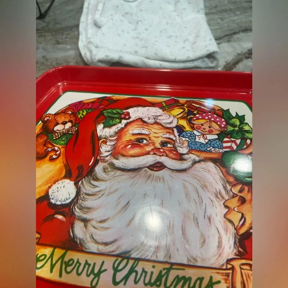 Two Vintage Santa Claus Merry Christmas 11x13” Plastic Serving Trays